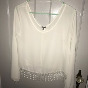 Charlotte Russe Off-White Long Sleeve with Fringe